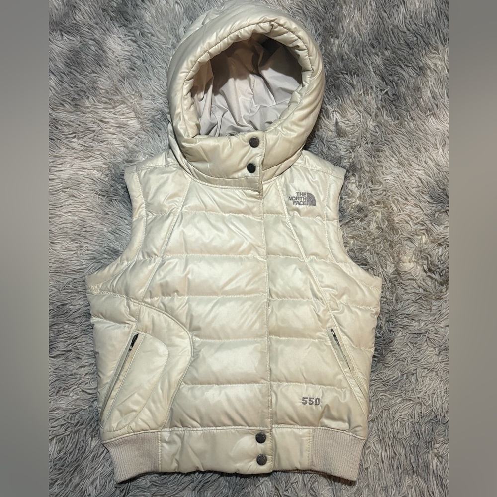 Women's vest The North Face hooded Nuptse Puffer Jacket MED 550 ivory down